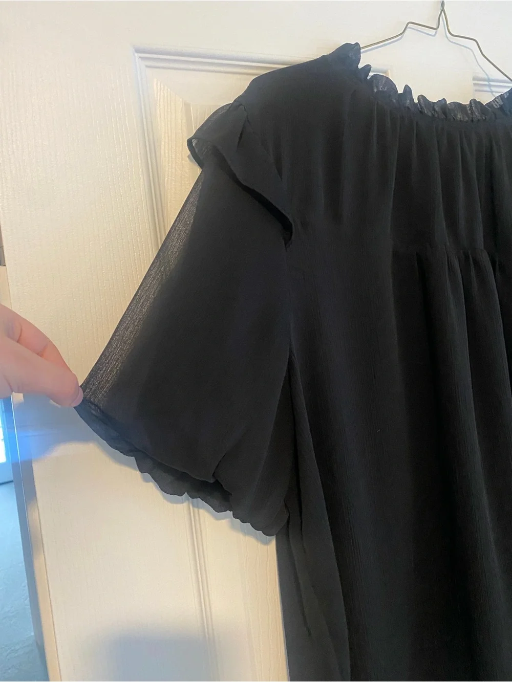 LOFT Black Ruffled Collar Puff Sleeve Blouse